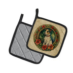 Jack Russell Terrier Christmas Flowers Pair of Pot Holders