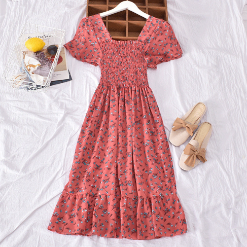 Floral Off-Shoulder Dress with Flared Hem for Women