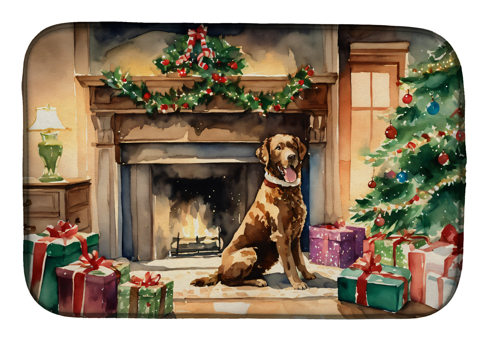Chesapeake Bay Retriever Cozy Christmas Dish Drying Mat