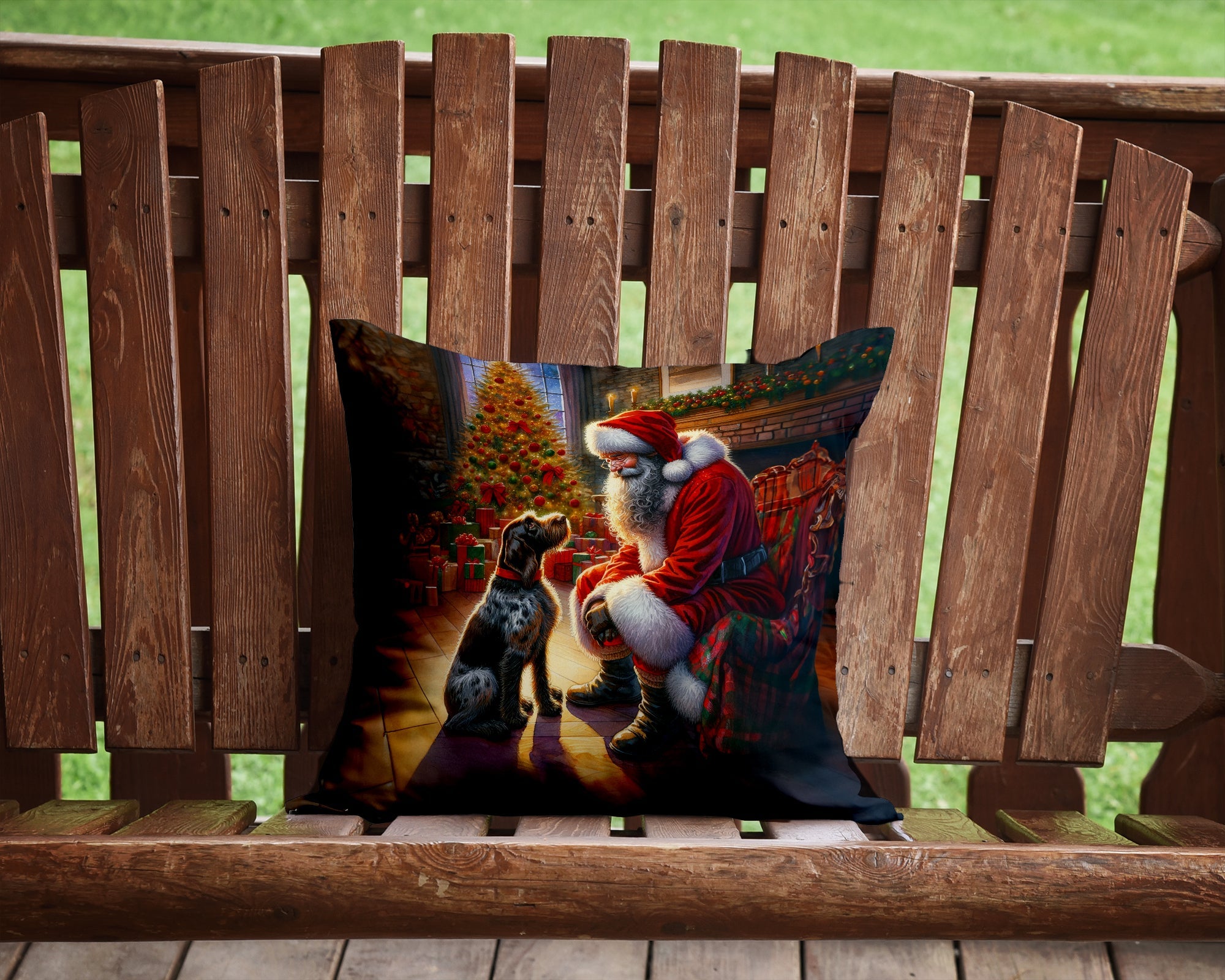 German Wirehaired Pointer and Santa Claus Throw Pillow