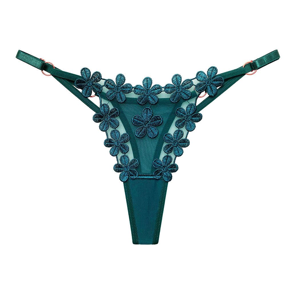 Japanese Style Sweet Floral Embroidered Thong 2263