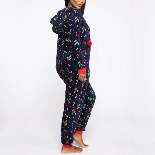 2020 Christmas Print Hooded Jumpsuit for Home Wear