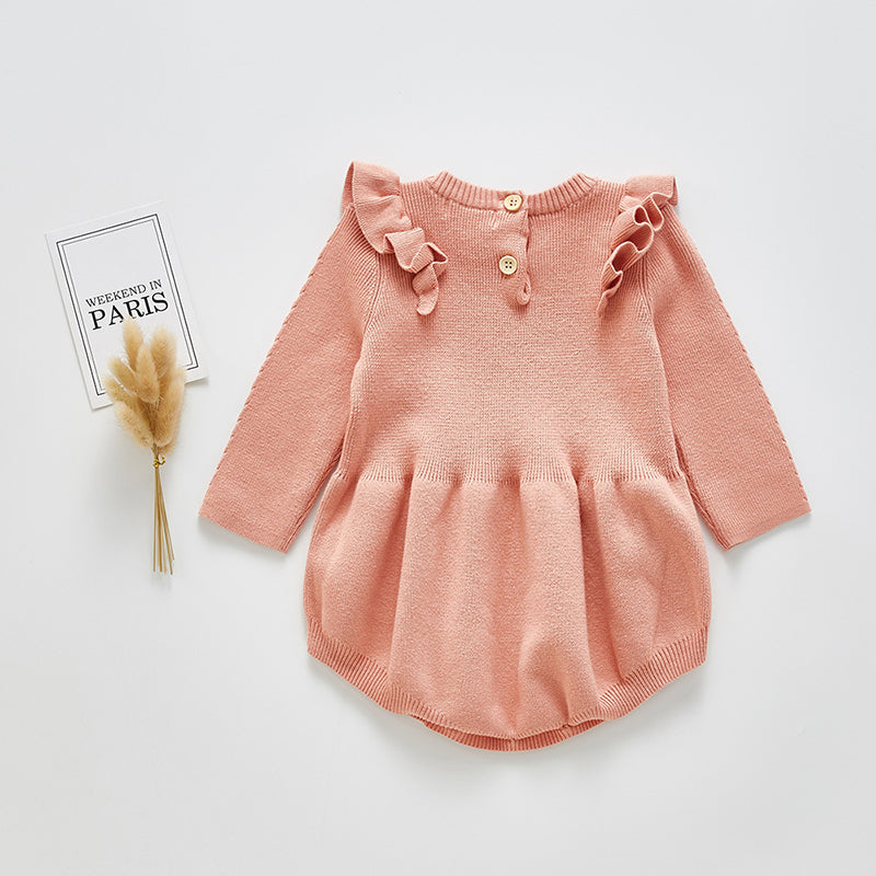 Baby Girls' Long Sleeve Knitted Ruffled Bodysuit Set