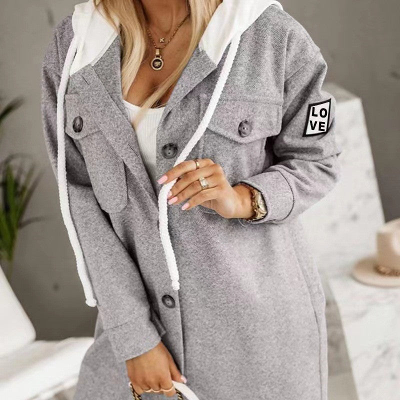 Women's Fashion Hooded Button Long Sleeve Coat