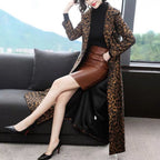 Leopard Print Knee-Length Jacket for Women