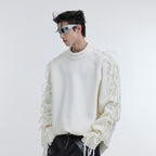 Deconstructed Fringe Design Knit Sweater with Crease