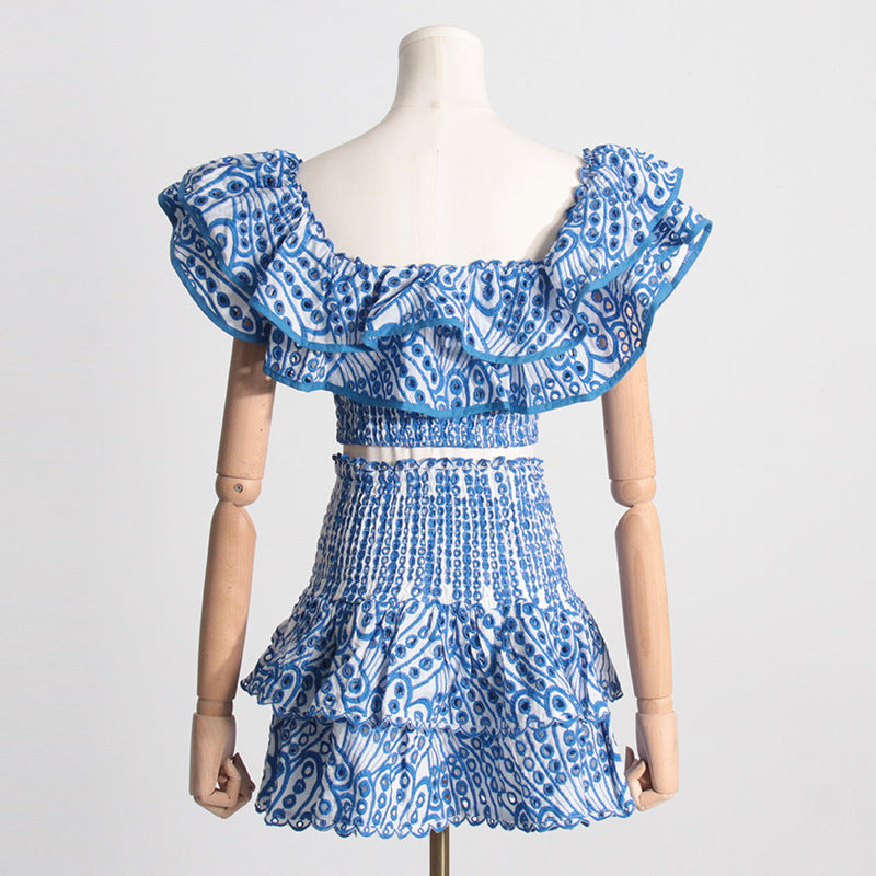 2024 Summer French Style Ruffled Crop Top & Skirt Set