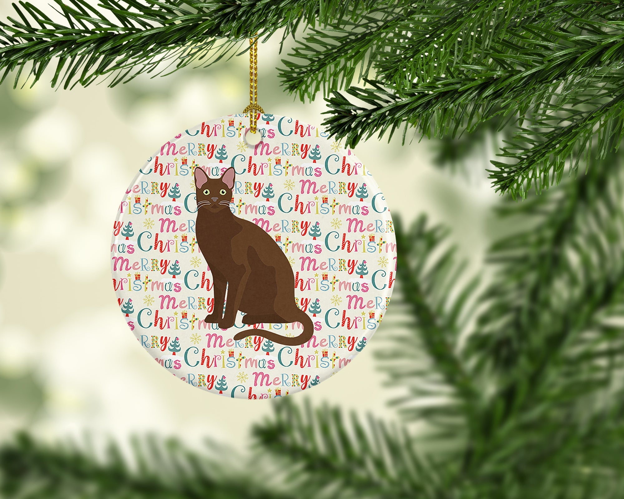 Havana Brown Cat Christmas Ceramic Ornament