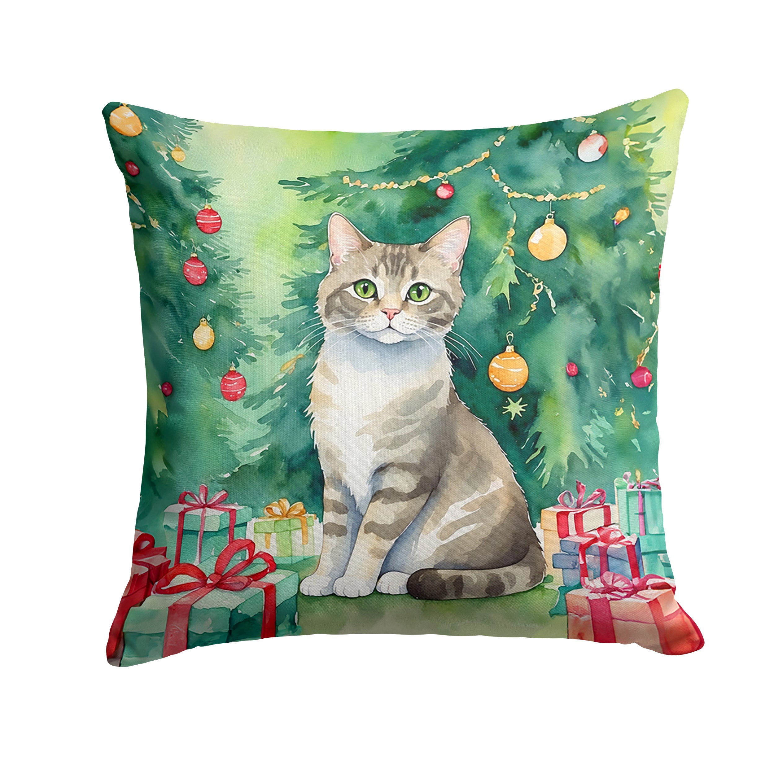 Pudelkatze Cat By the Christmas Tree Throw Pillow