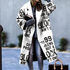 Loose Long Printed Woolen Coat for Women