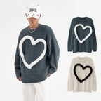 Three-Dimensional Velvet Love Sweater in Contrast Colors