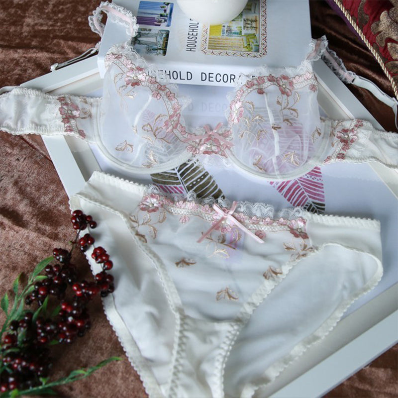 Exquisite Pink Lace Bra - Ultra-thin Large Size