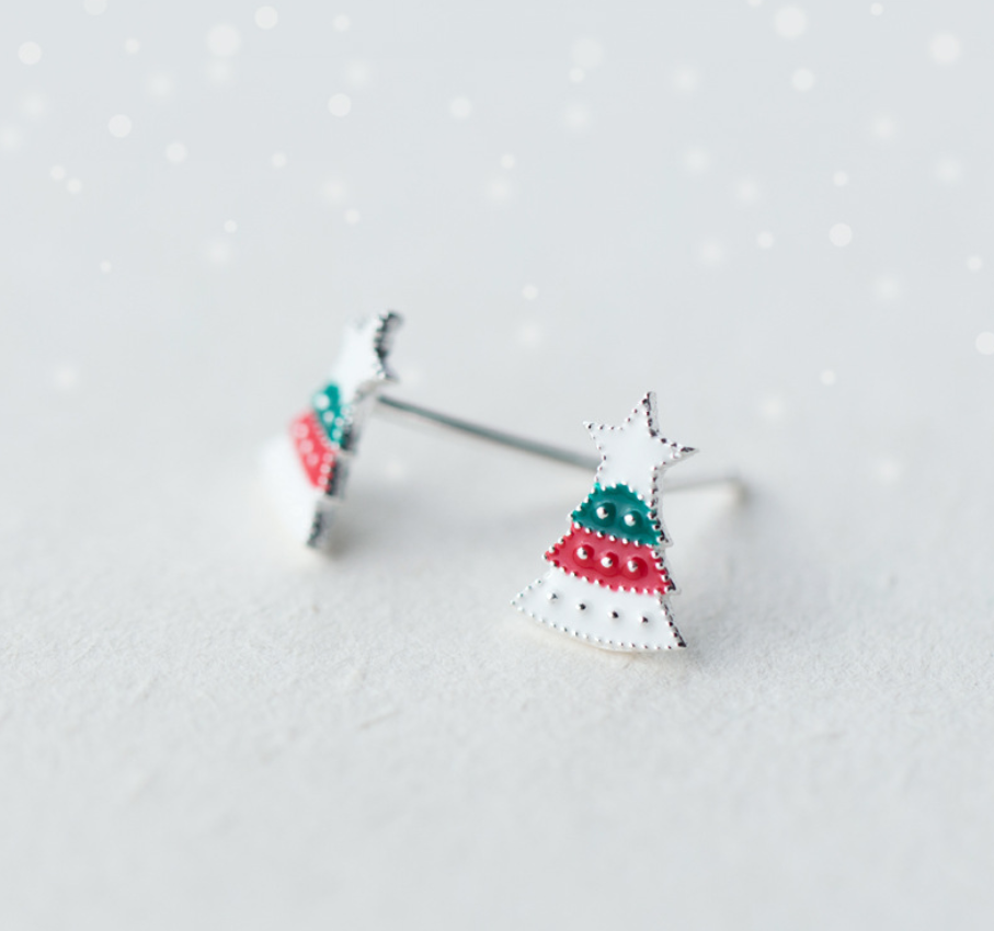 Silver Christmas Tree Earrings for Women E4315