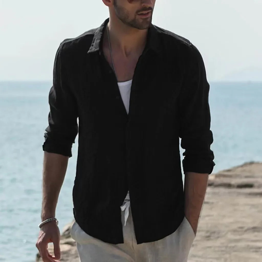 2023 Men's Casual Long Sleeve Cotton Cardigan Shirt