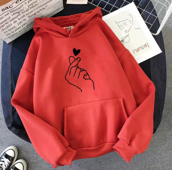 Candy Color Fleece Hoodie Sweater with Heart Design | Streetwear