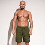 Men's Army Green Solid Swim Trunks