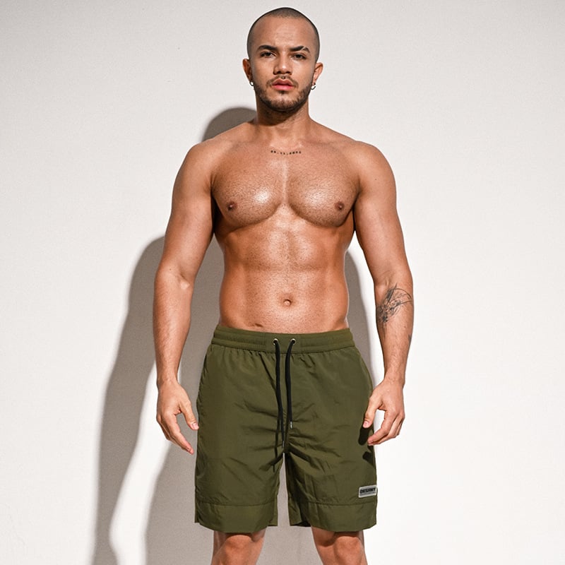 Men's Army Green Solid Swim Trunks