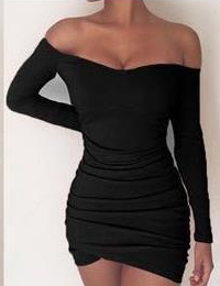 Long Sleeve Off-Shoulder Ruched Bodycon Dress for Women