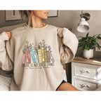 Book Flower Print Colored Cotton Women's Sweater