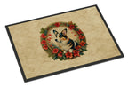 Corgi Christmas Flowers Doormat