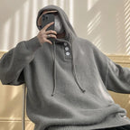 Button Hooded Sweater Loose Knitted Coat