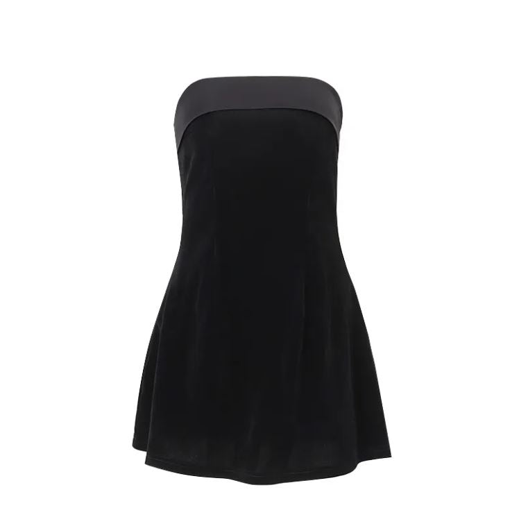 Strapless Velvet A-Line Mini Dress