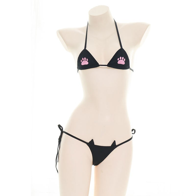 Kawaii Cat Paw Tie-Side Micro Bikini Set