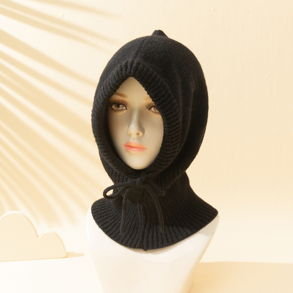 Women's Solid Color Drawstring Beanie Hat for Winter | Embroidered Cap