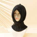 Women's Solid Color Drawstring Beanie Hat for Winter | Embroidered Cap