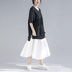Women's V-Neck Color Block Midi Dress (Two-Piece)