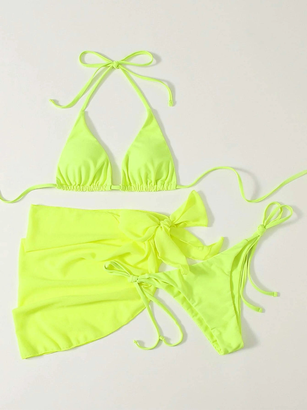 Women's Three-Piece Triangle Bikini Set with Sarong