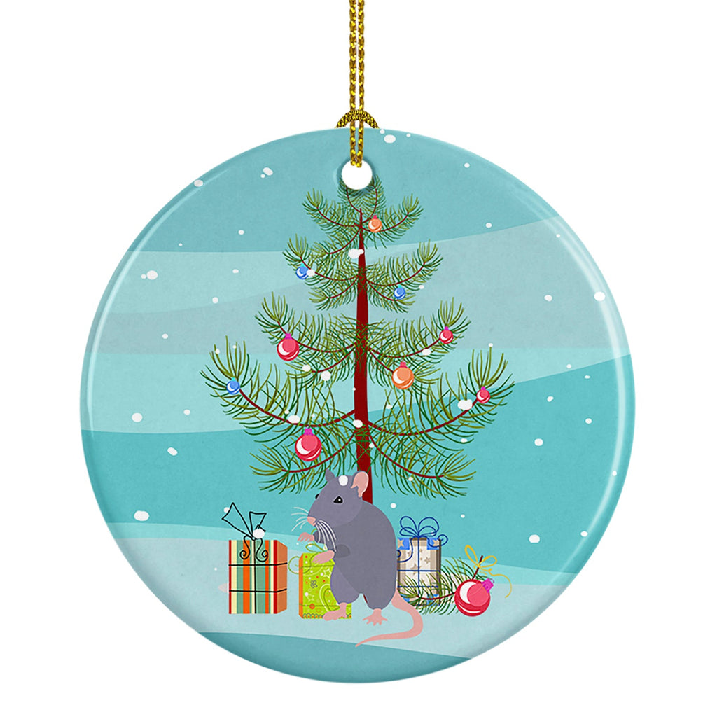 Blue Rat Merry Christmas Ceramic Ornament