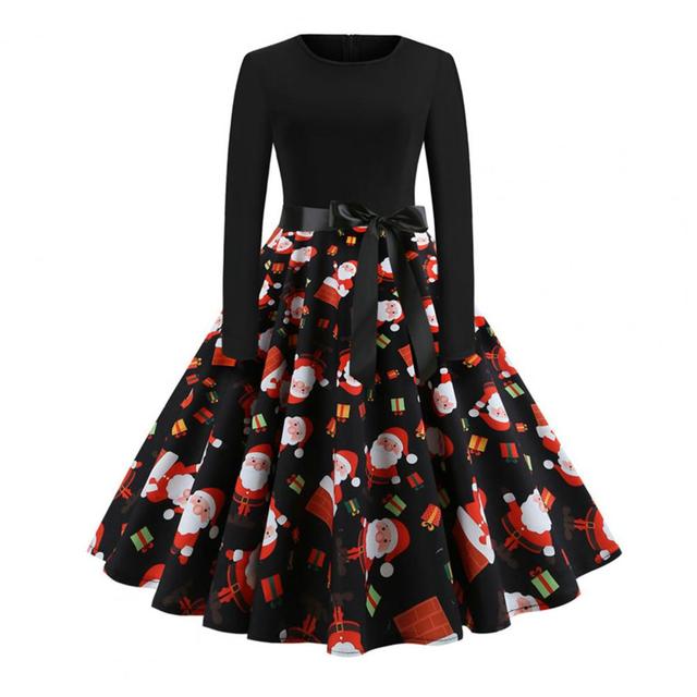 A-line Long Sleeve Christmas Dress with Santa Print