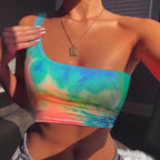 One-Shoulder Tie-Dye Bikini Swim Top