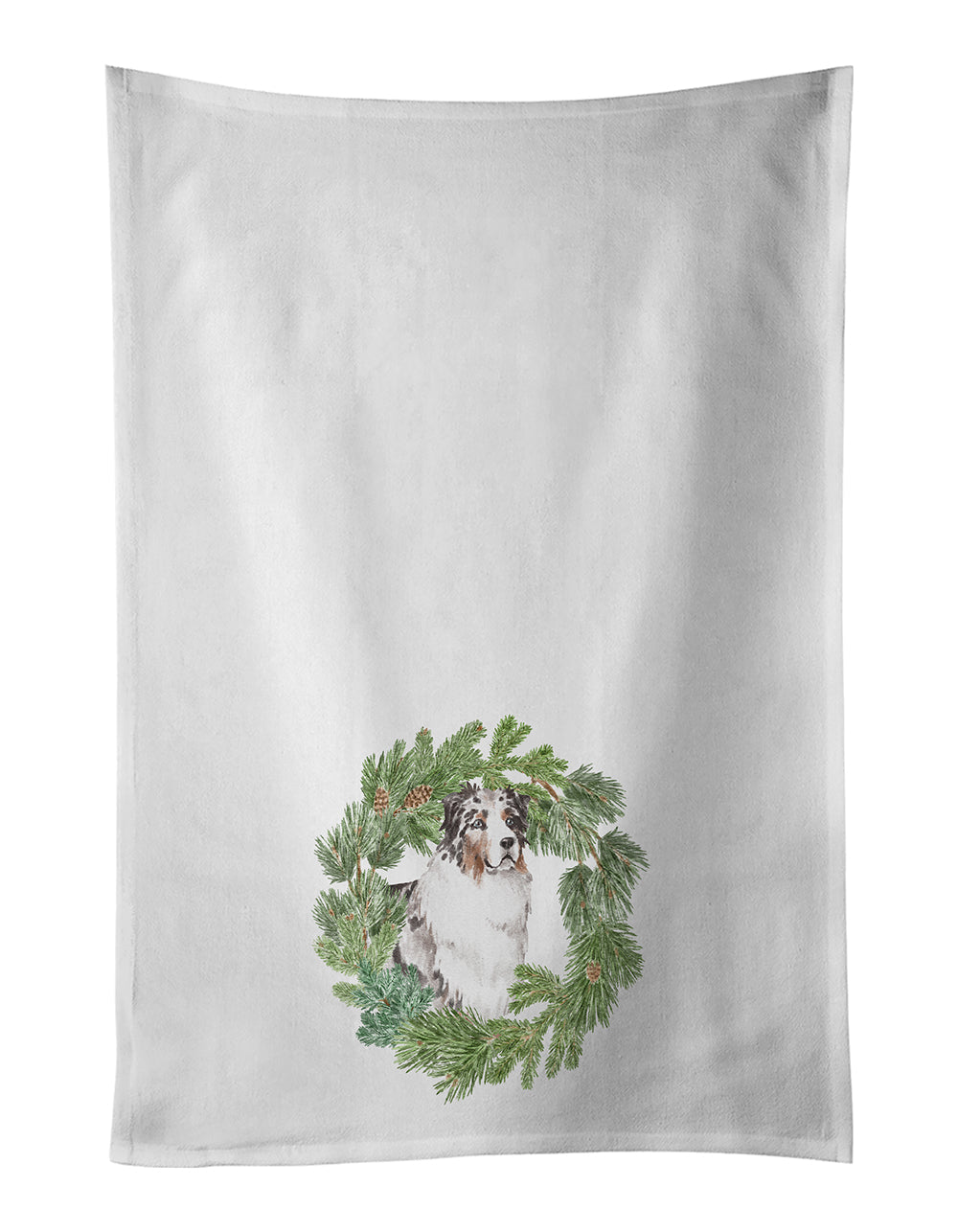Australian Shepherd Blue Merle Longhaired Christmas Wreath Kitchen Towel Set of 2