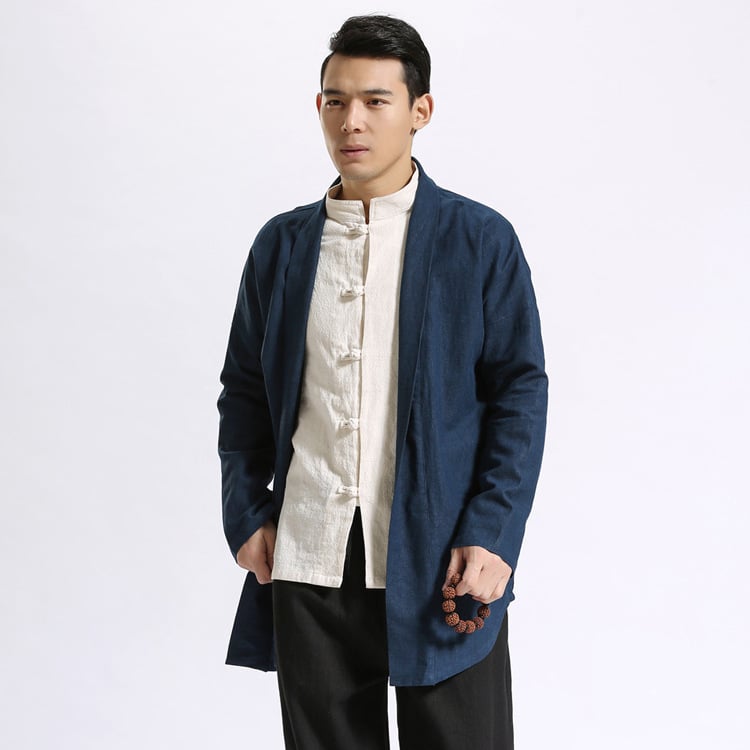 Linen Mid-Length Solid Color Hanfu Windbreaker Jacket