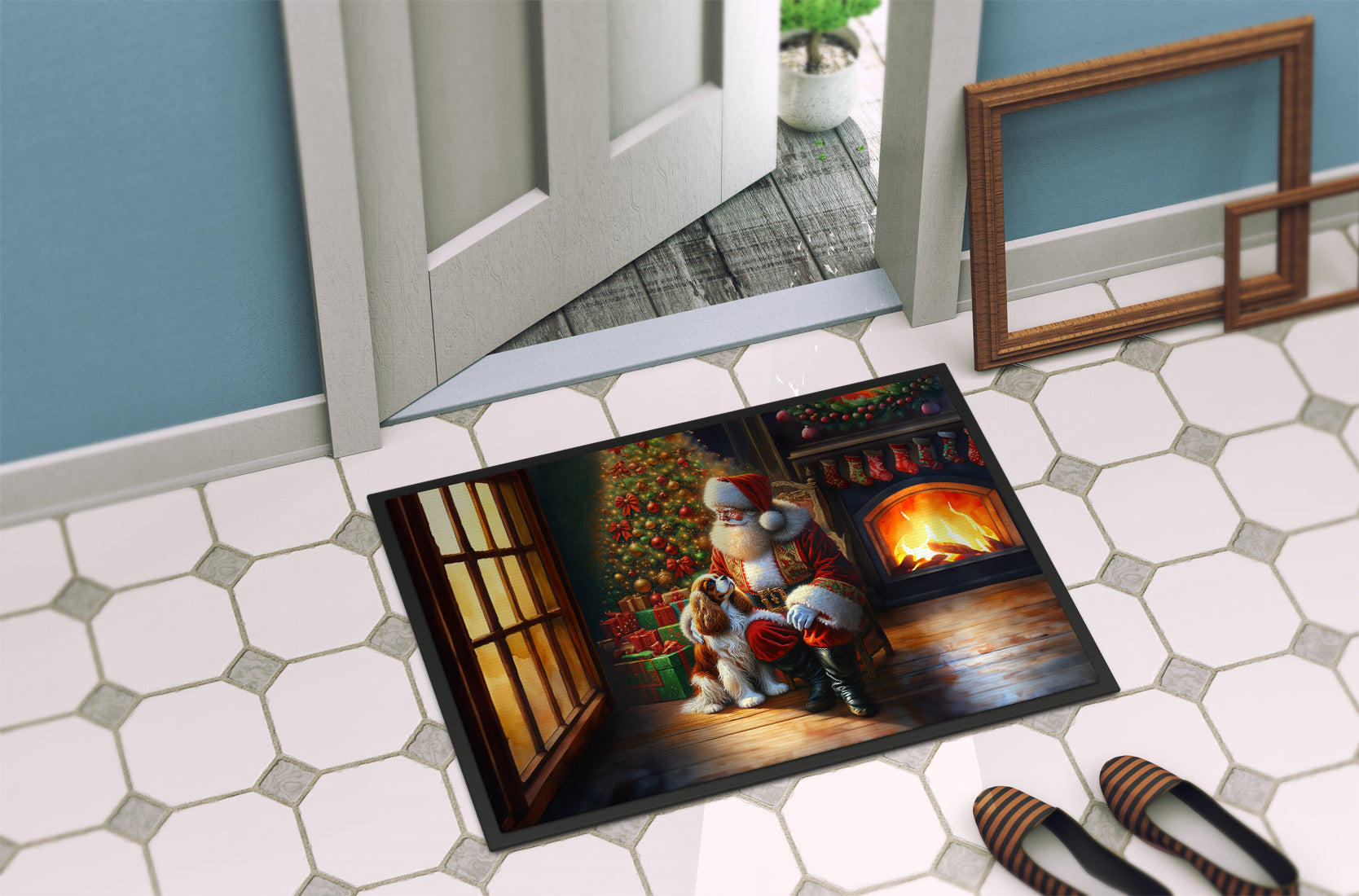 Cavalier Spaniel and Santa Claus Doormat