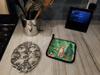 Safari Cat By the Christmas Tree Pair of Pot Holders