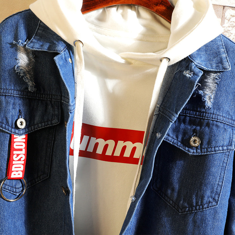 Retro Denim Jacket for Men with Letter Print Design