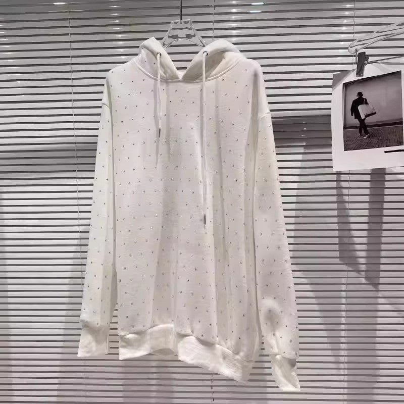 Rhinestone Shiny Loose Pullover Hoodie | Streetwear