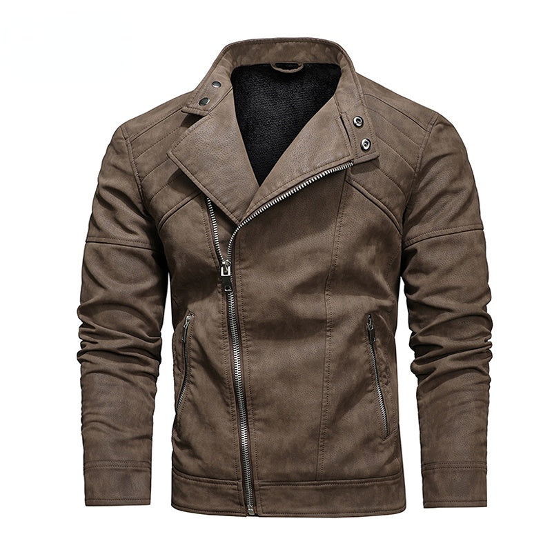 Men's Fashion Leather Jacket with Stylish Lapel and Zipper