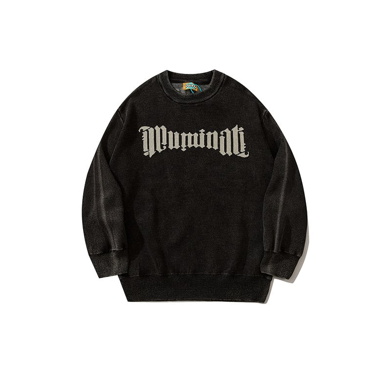 Distressed Men's Round Neck Long Sleeve Sweater