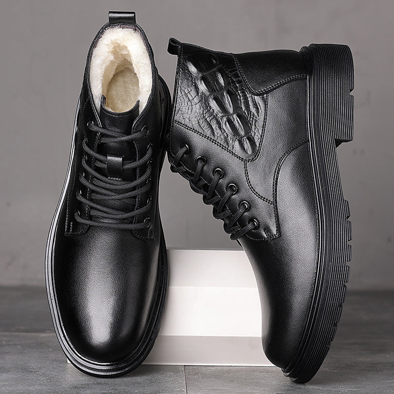 Warm Leather Wool High-Top Booties