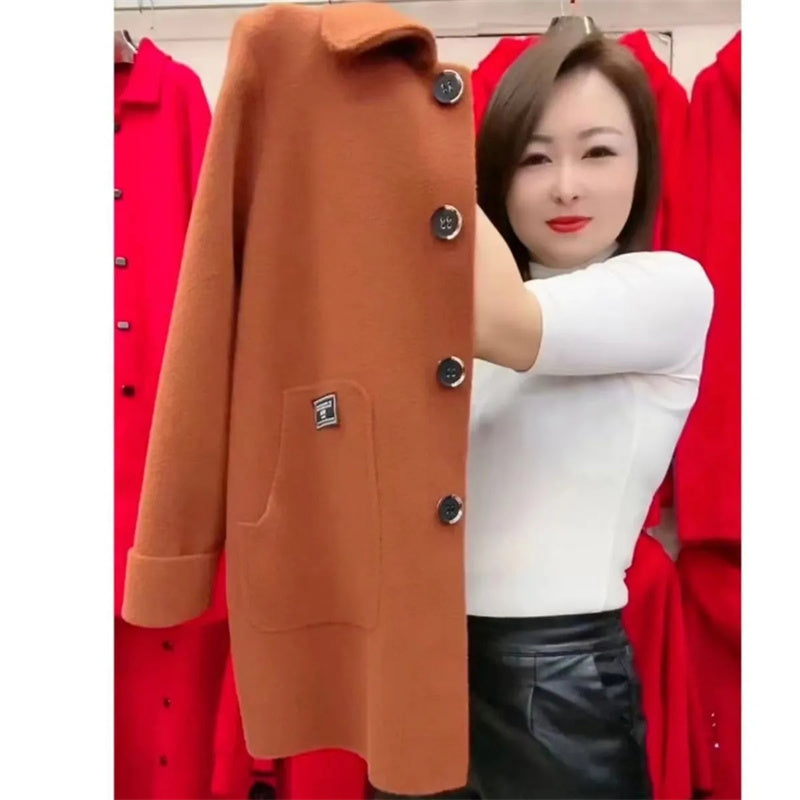 Women's Mid-Length Warm Wool Blend Coat for Fall/Winter