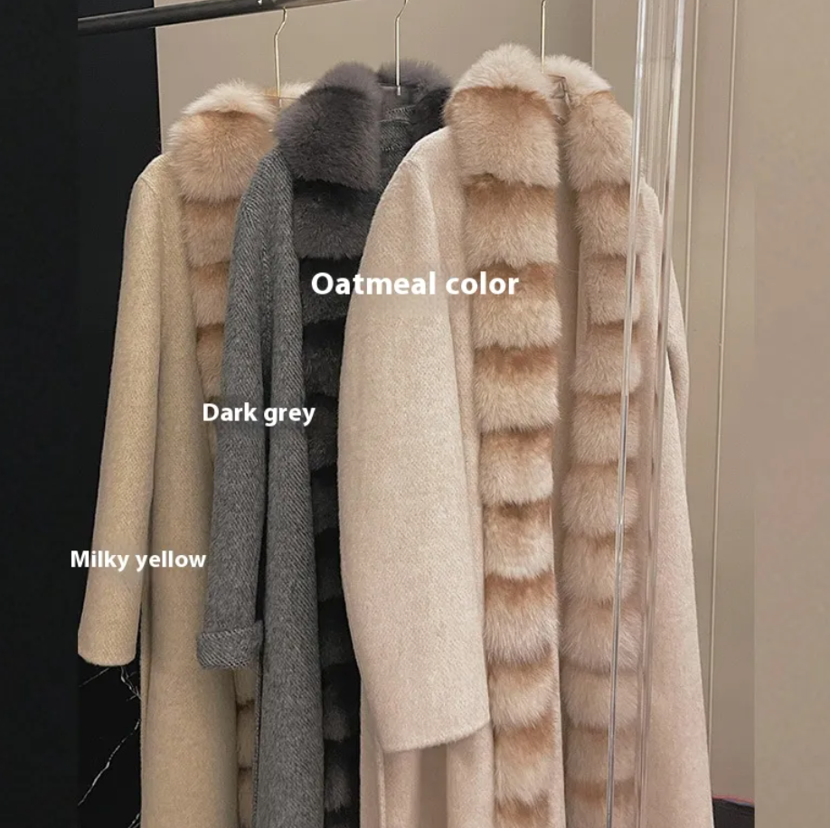 Alpaca Fleece Coat with Detachable Fox Fur Collar