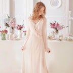 Princess Style Long Lace Nightgown and Robe for Women