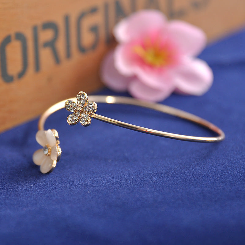 Daisy Flower Open Bangle with Cat's Eye Stones