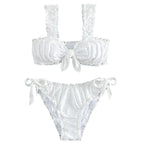 Cute Solid Color Ruffled Bow Two-Piece Bikini Set