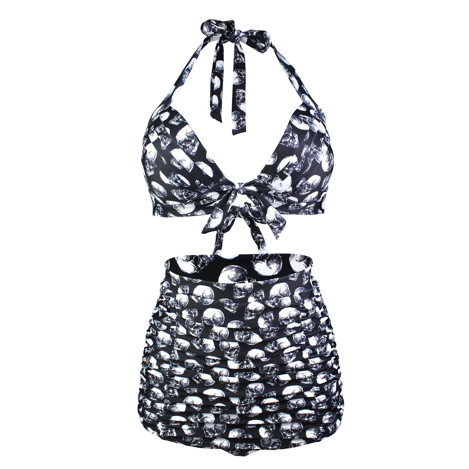 Women's Skull Print High Waist Bikini Set (Plus Size)