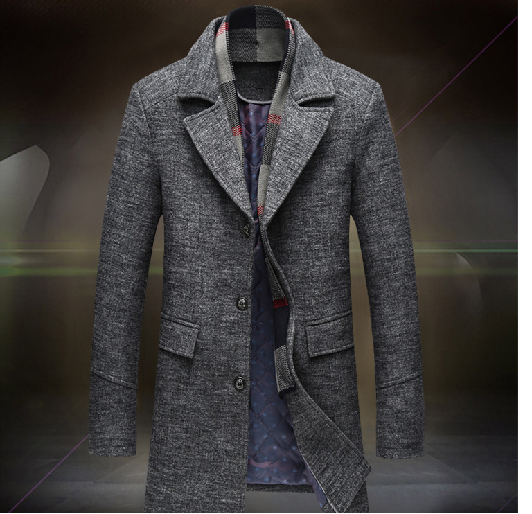 Men's Casual Wool Coat with Scarf